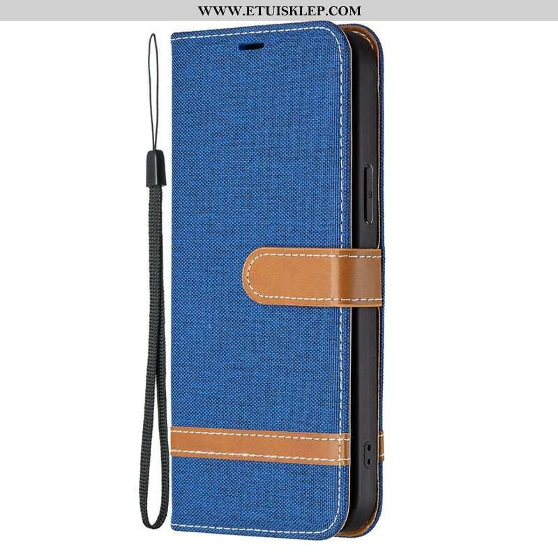 Etui Folio do iPhone 13 Pro z Łańcuch Pasek Z Efektem Tkaniny I Skóry